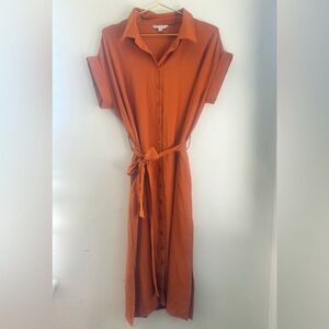 Ophelia Rose Maxi Shirt Dress With Tie Belt Women Rust Orange Burnt Rusty Earth